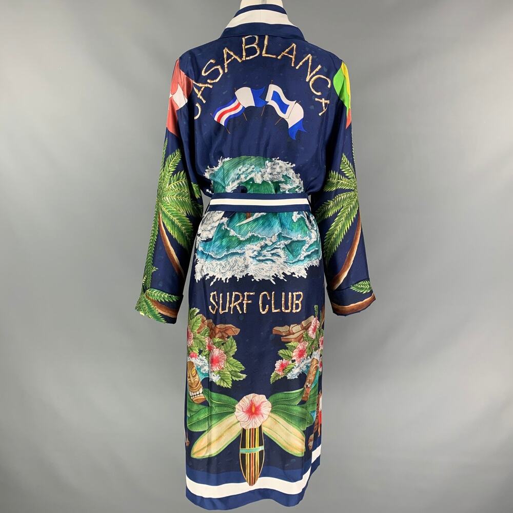 CASABLANCA Size XS Multi-Color Silk Surf Club Print Robe - Picture 4 of 7